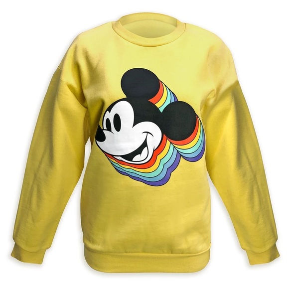 Disney Tops - Disney Retro Mickey Mouse Head Sweatshirt Rainbow Bright Yellow Size Medium